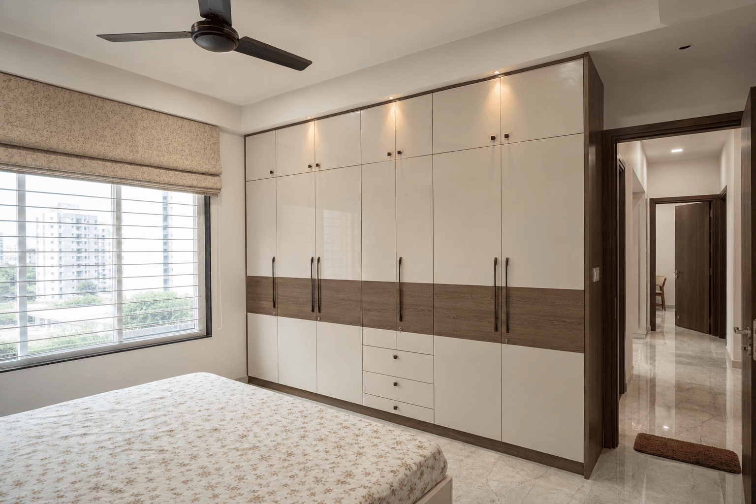 Completed wardrobe installation in a master bedroom with clean handover finish in Hyderabad